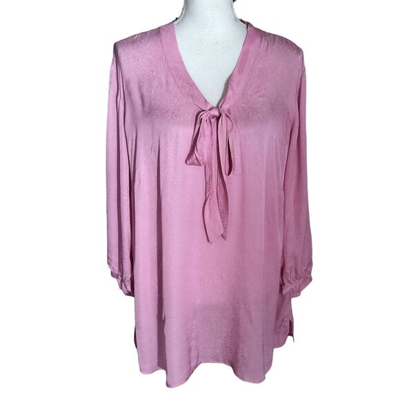 NEW Talbots Plus Size 16W 16 Pink Blouse Neck Tie Tonal Pattern - Picture 1 of 5